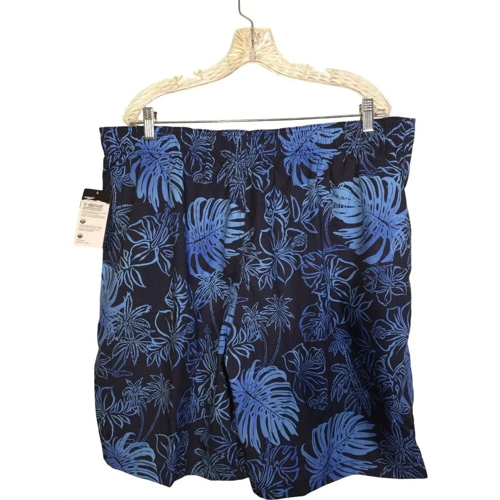 Speedo Eco 4-Way Stretch Board Shorts Men XXL Blue Tropical UPF 50+ Swim Trunks